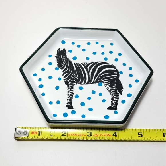 Zebra Hexagon Trinket Dish Blue Polka Dots NWT - Picture 5 of 6